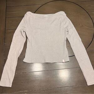 Urban Outfitters Light Gray Long Sleeve Waffle Knit Top